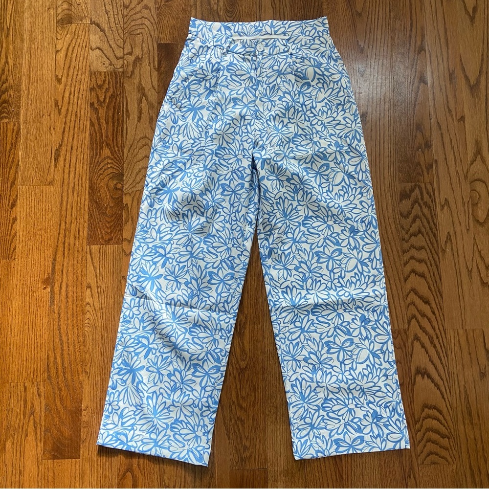 Blue and White Floral Wide Leg Pants